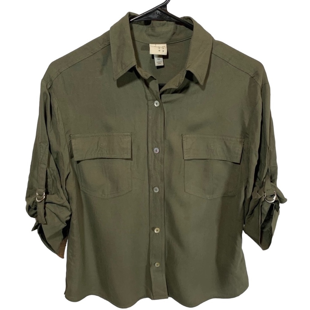 Women’s business shirt, womens Blouse Top Green XS